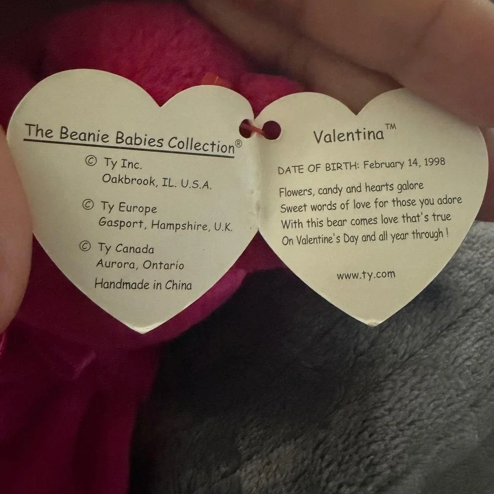 Ty Beanie Babies Valentina Bear Red Valentine Plush Heart Tag 1998 PE Pellets